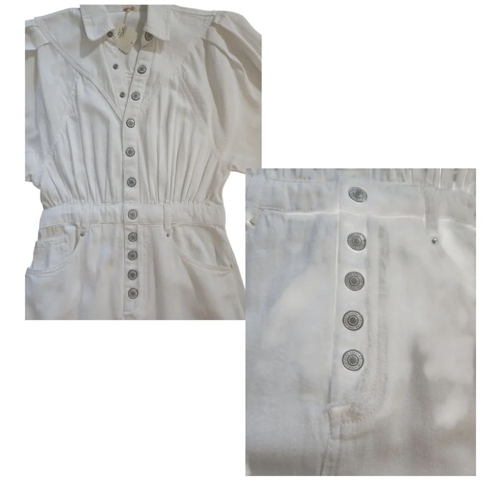 NWT Free People Mad Love Denim Midi Dress Off White Cotton Long Sleeve XS NWT